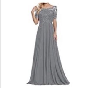 Gray chiffon mother of the bride dress